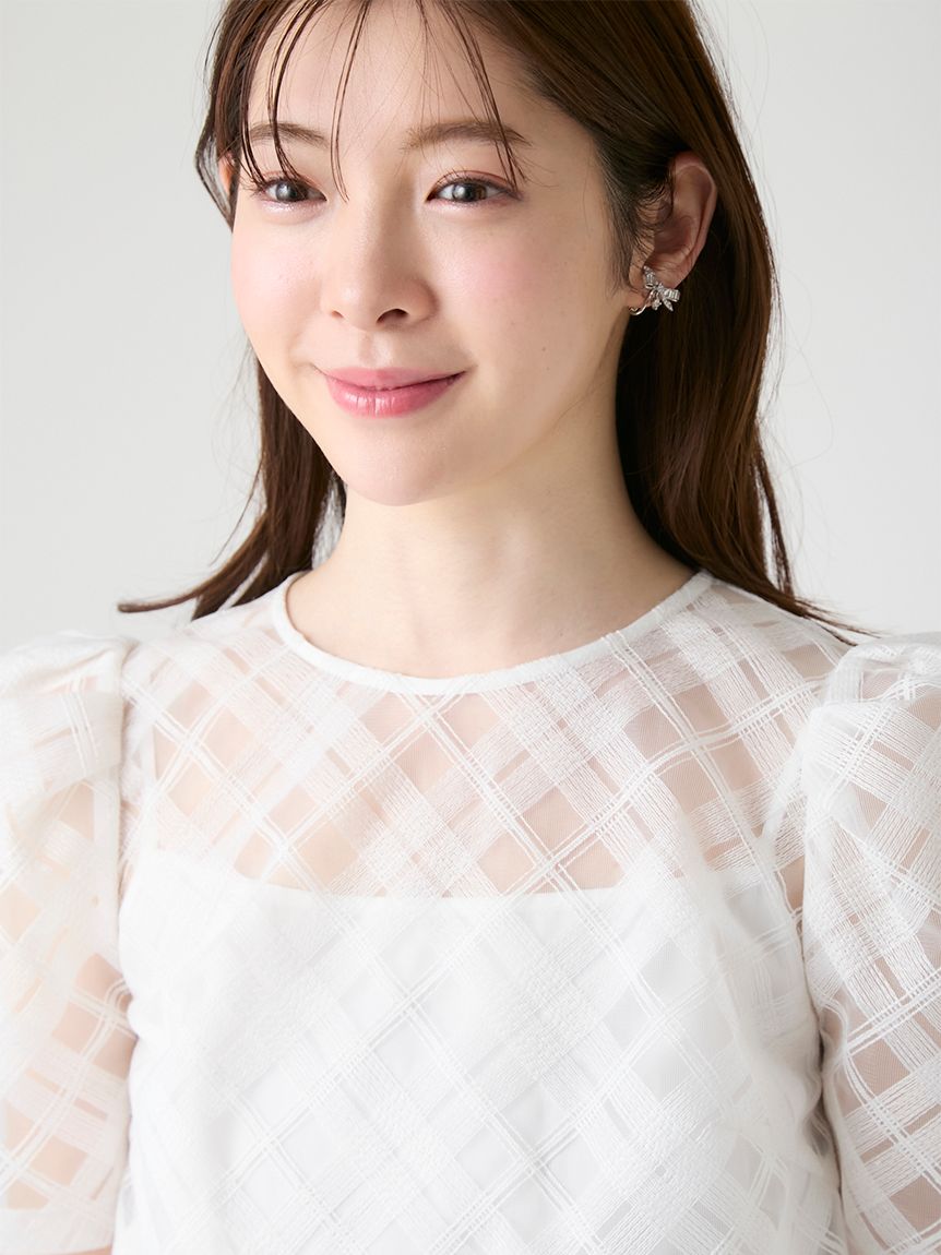 洗える】シアーチェックペプラムトップス(ブラウス・シャツ)｜TOPS