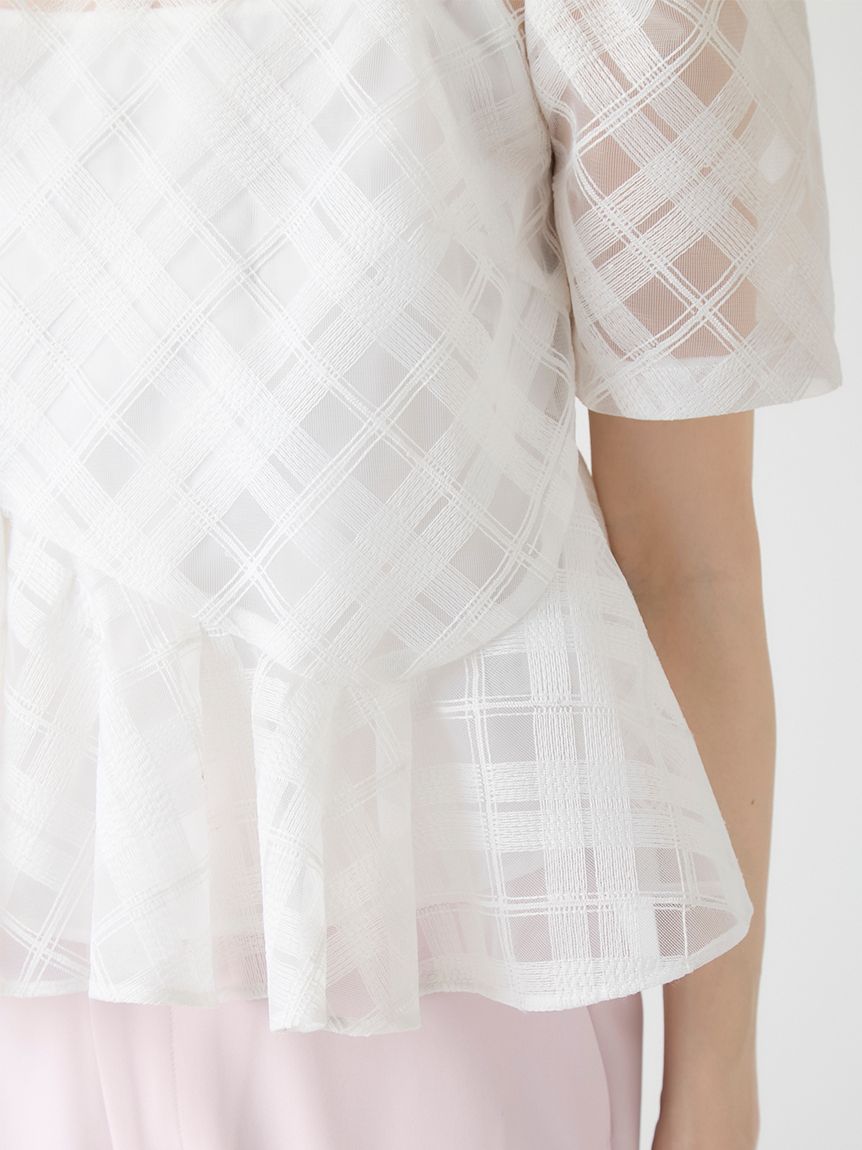 洗える】シアーチェックペプラムトップス(ブラウス・シャツ)｜TOPS