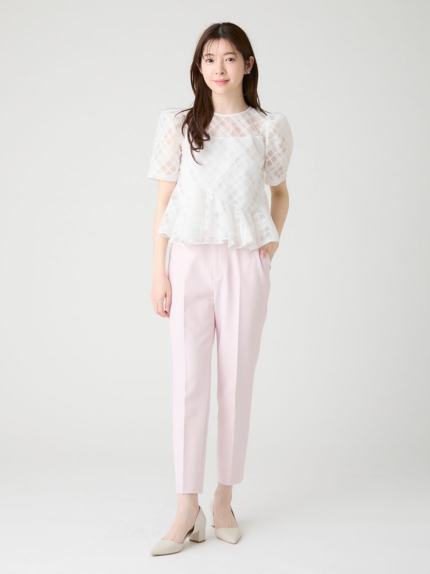 洗える】シアーチェックペプラムトップス(ブラウス・シャツ)｜TOPS