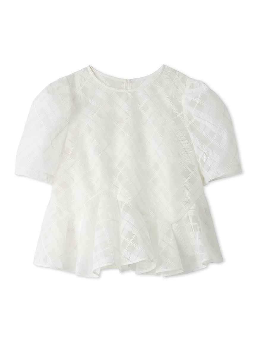 洗える】シアーチェックペプラムトップス(ブラウス・シャツ)｜TOPS