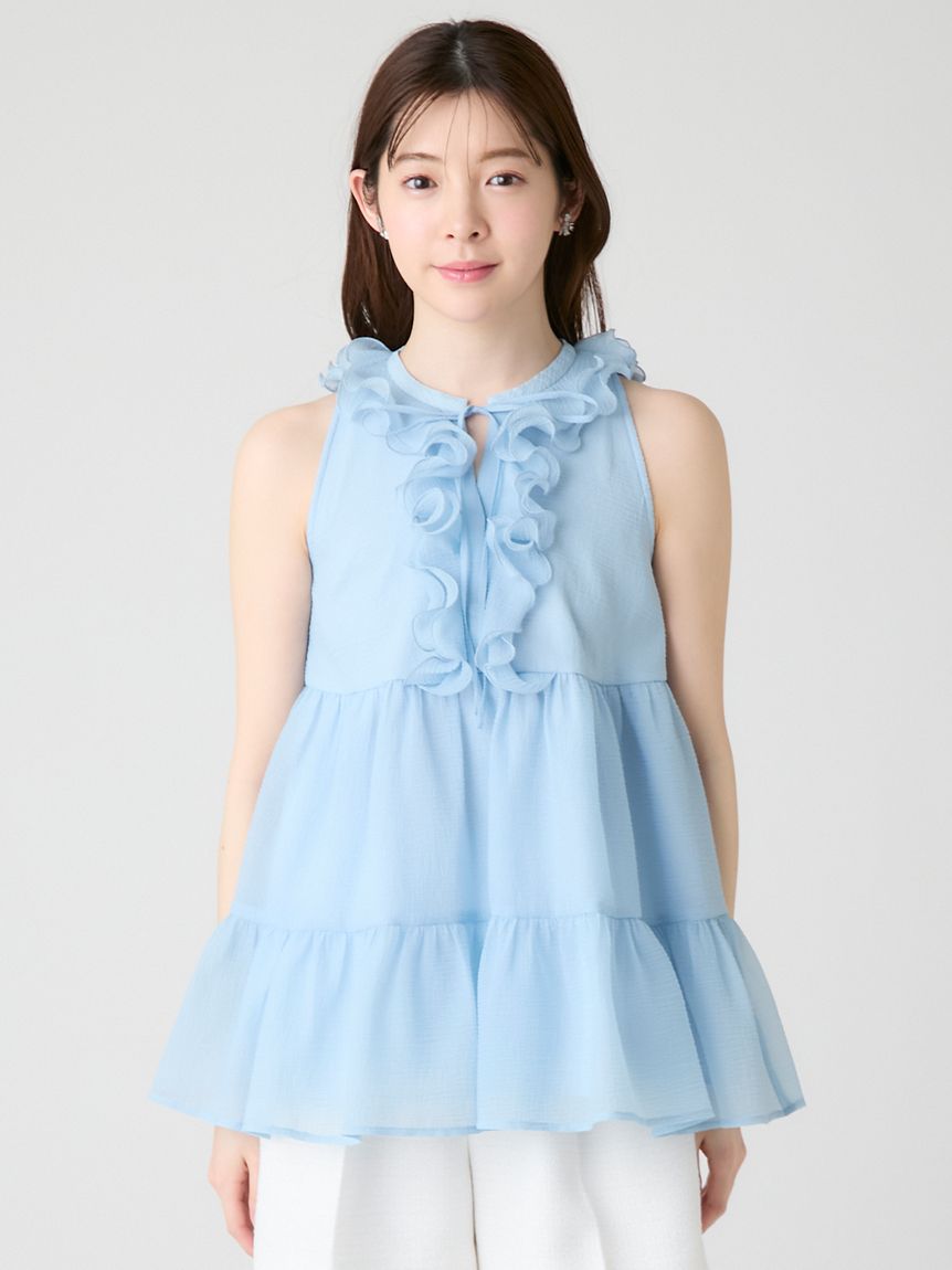 WEB限定カラー】ラッフルフリルネックブラウス(ブラウス・シャツ
