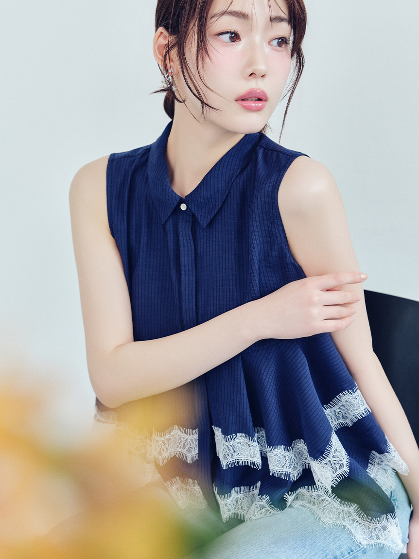 レースヘムペプラムブラウス(ブラウス・シャツ)｜TOPS（トップス