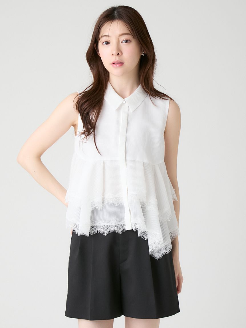 洗える】レースヘムペプラムブラウス(ブラウス・シャツ)｜TOPS