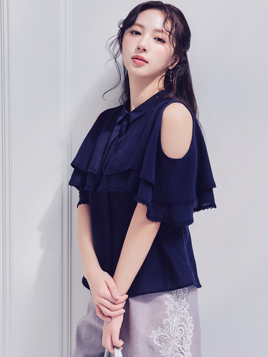 洗える】2WAYレーストリムケープブラウス(ブラウス・シャツ)｜TOPS