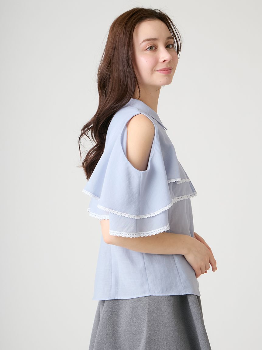 洗える】2WAYレーストリムケープブラウス(ブラウス・シャツ)｜TOPS