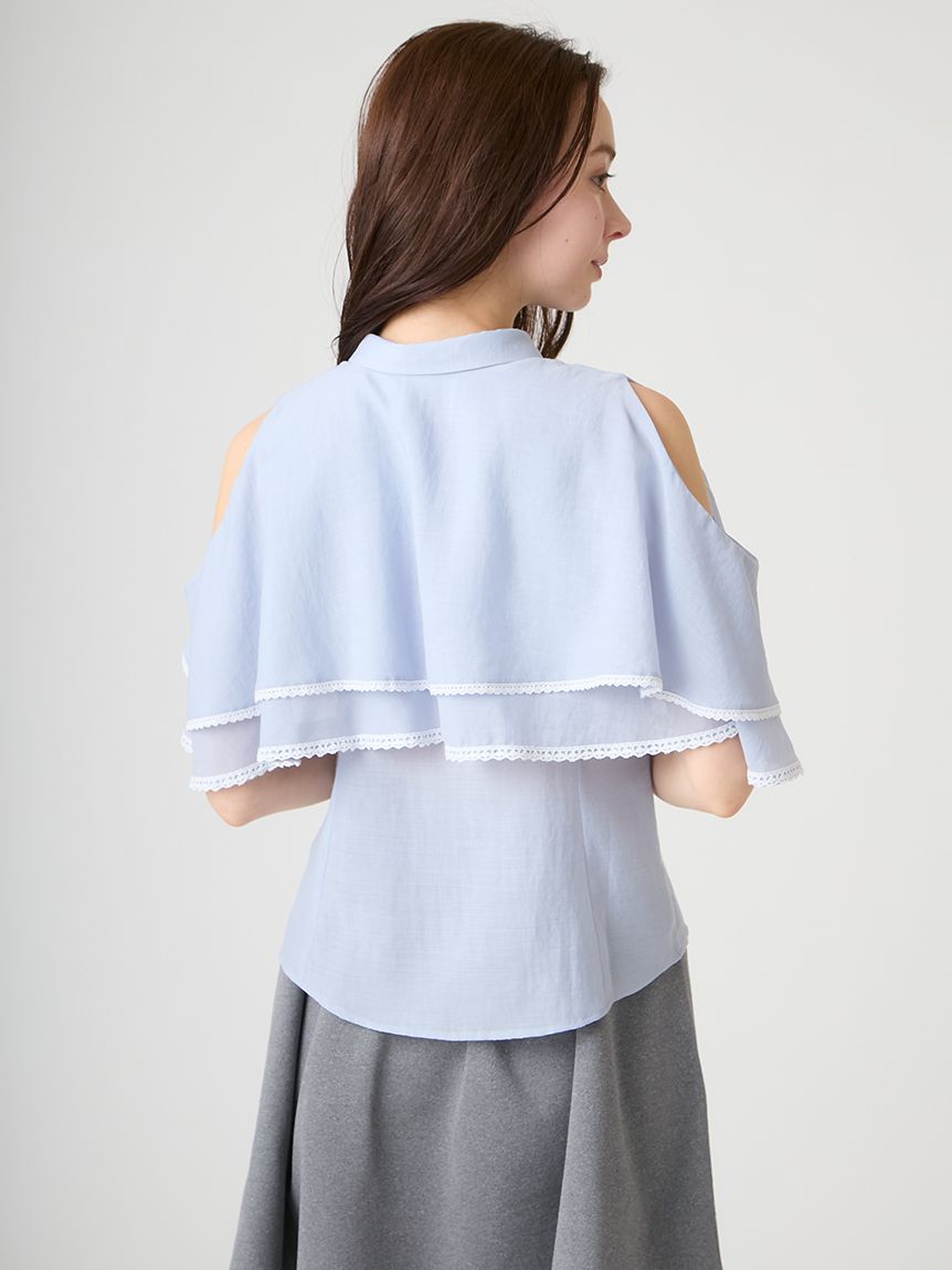 洗える】2WAYレーストリムケープブラウス(ブラウス・シャツ)｜TOPS