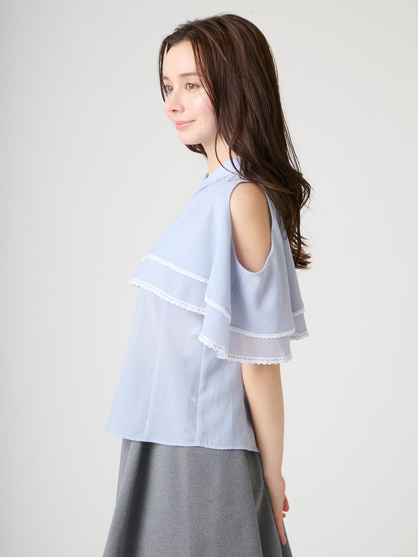 洗える】2WAYレーストリムケープブラウス(ブラウス・シャツ)｜TOPS