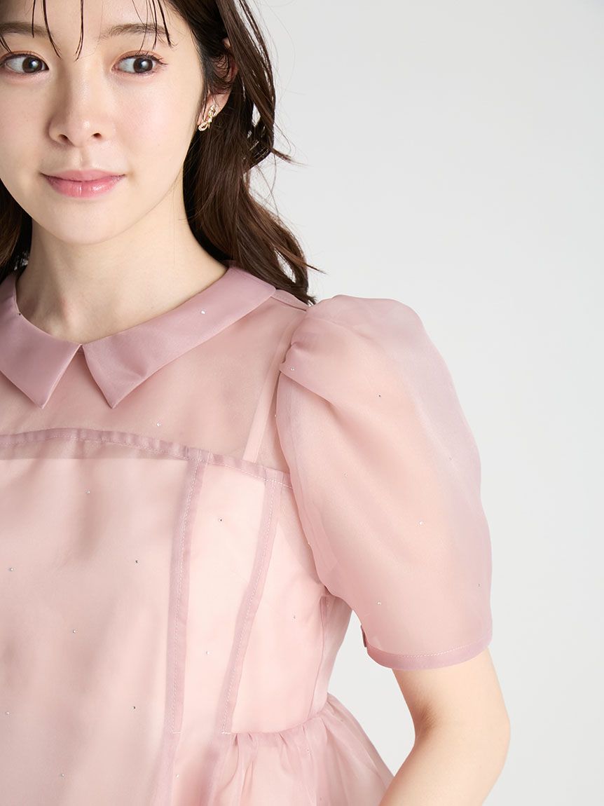 洗える】ビジューペプラムブラウス(ブラウス・シャツ)｜TOPS（トップス