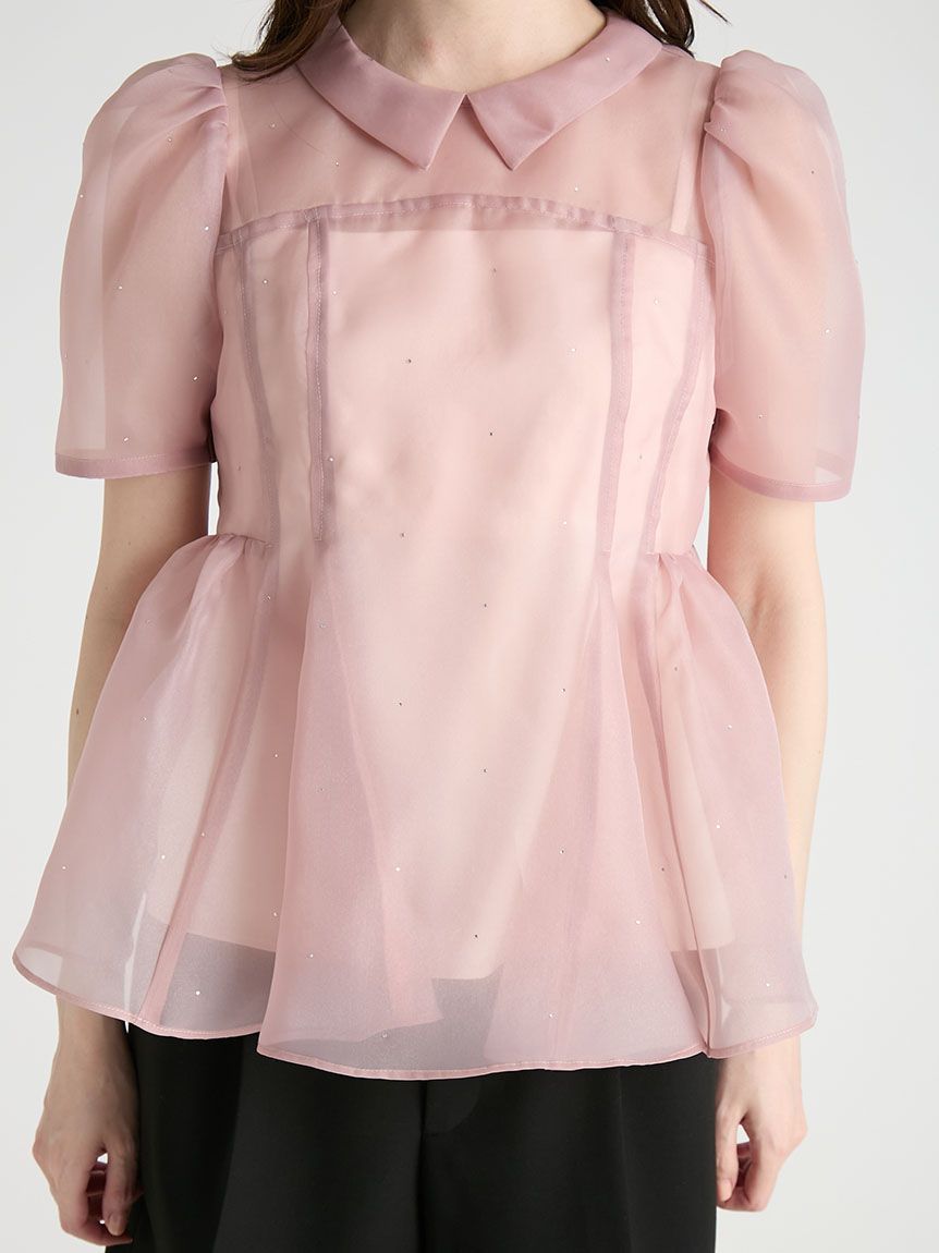 洗える】ビジューペプラムブラウス(ブラウス・シャツ)｜TOPS（トップス