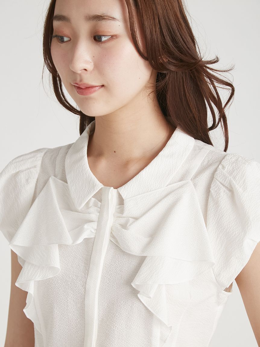 洗える】フロントリボンパフスリーブブラウス(シャツ・ブラウス)｜TOPS