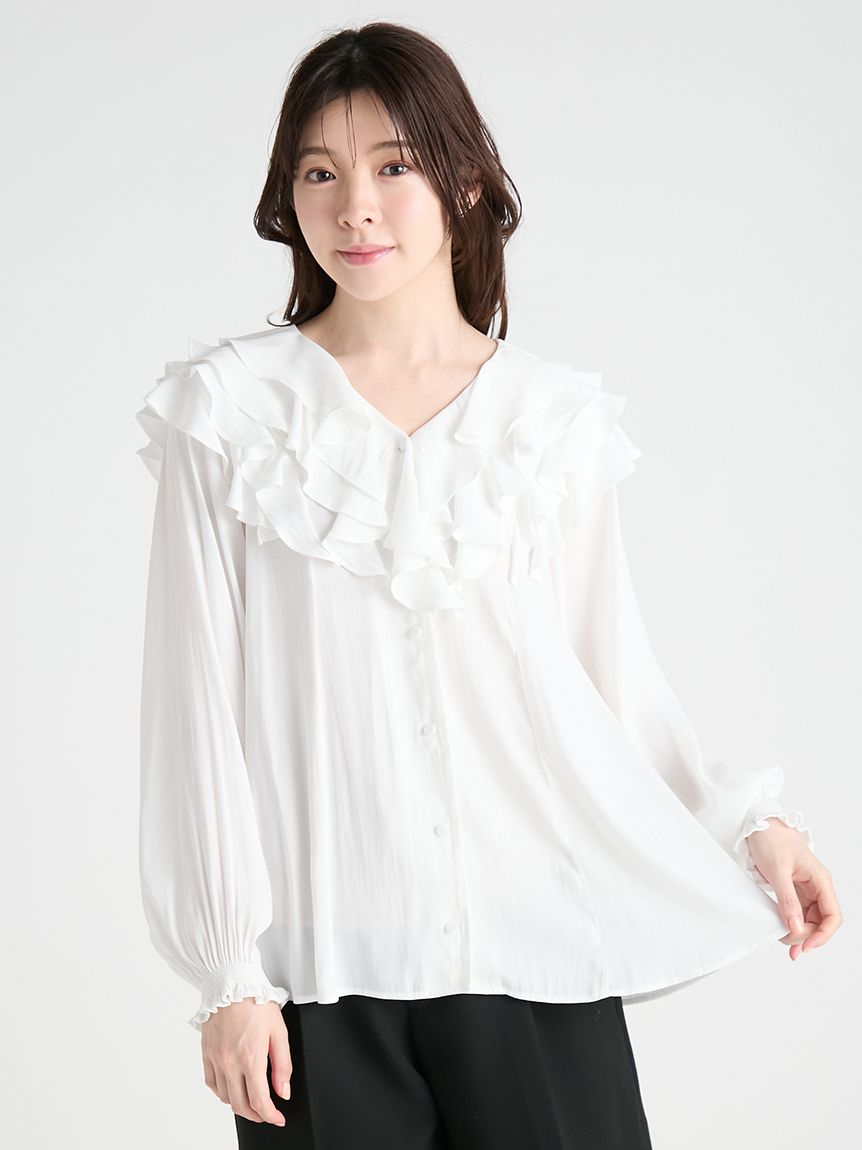 洗える】ラッフルフリルブラウス(ブラウス・シャツ)｜TOPS（トップス