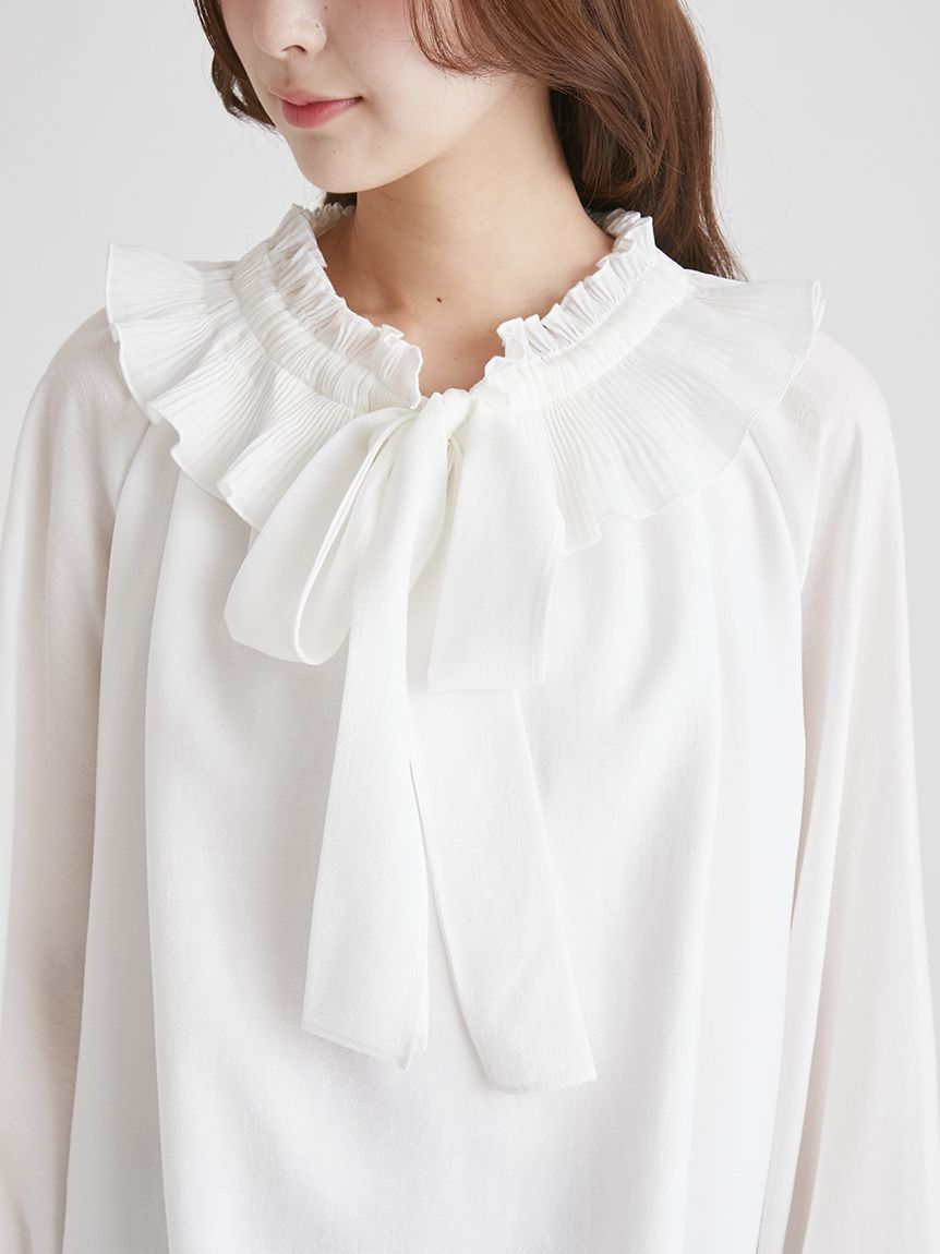 プリーツフリルカラーボウタイブラウス(シャツ・ブラウス)｜TOPS