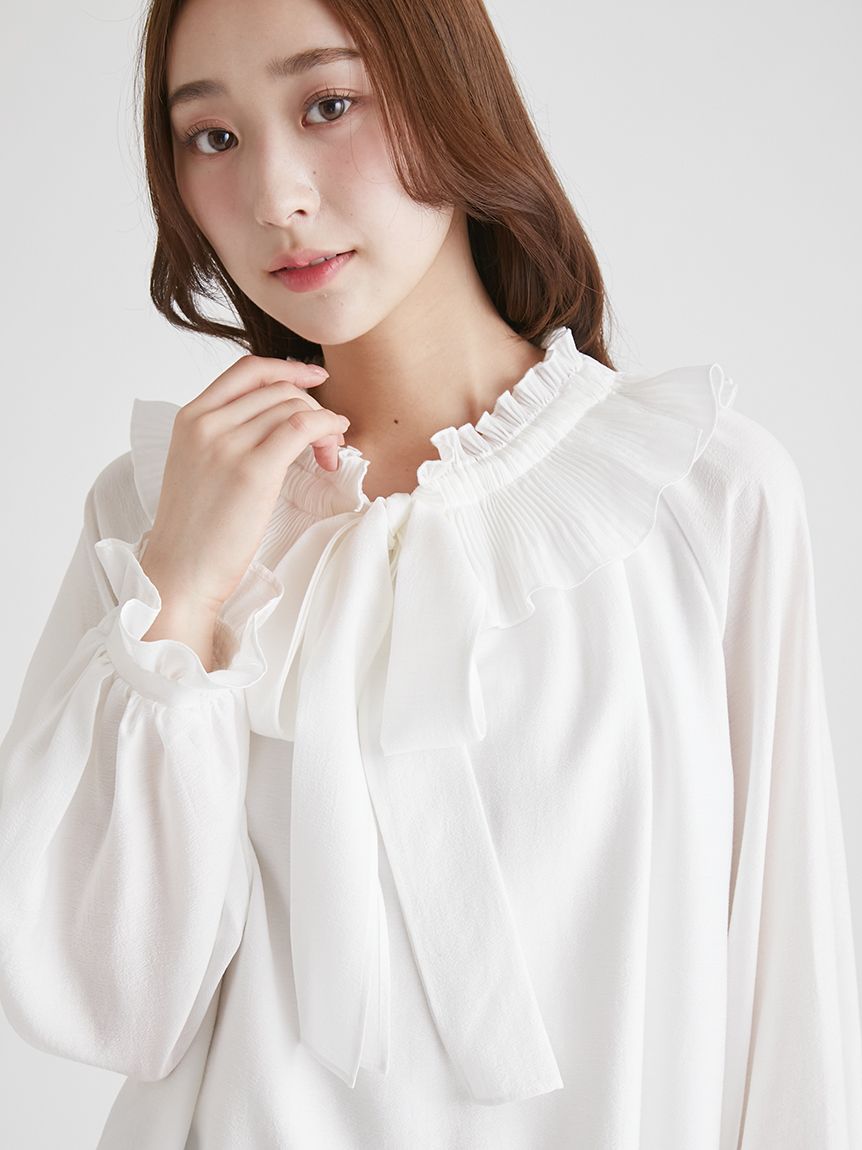 プリーツフリルカラーボウタイブラウス(シャツ・ブラウス)｜TOPS