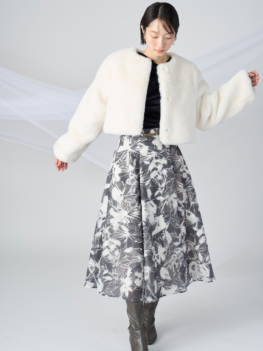 お値下げfeerichelu コート　裾ファー付き　 フェリーシェル スカート フラワーレース New FEERICHELU（スカート