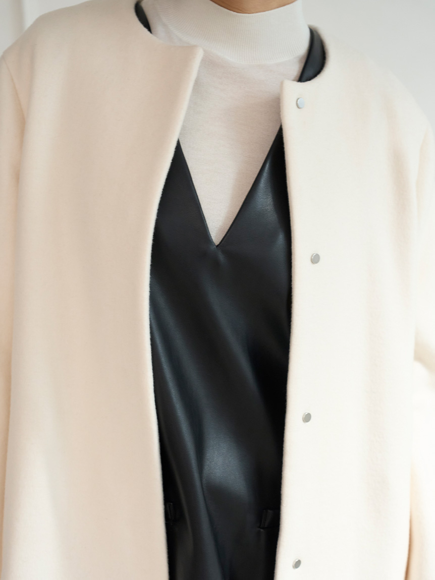 カシミヤ混ノーカラーコート(コート)｜OUTER（アウター