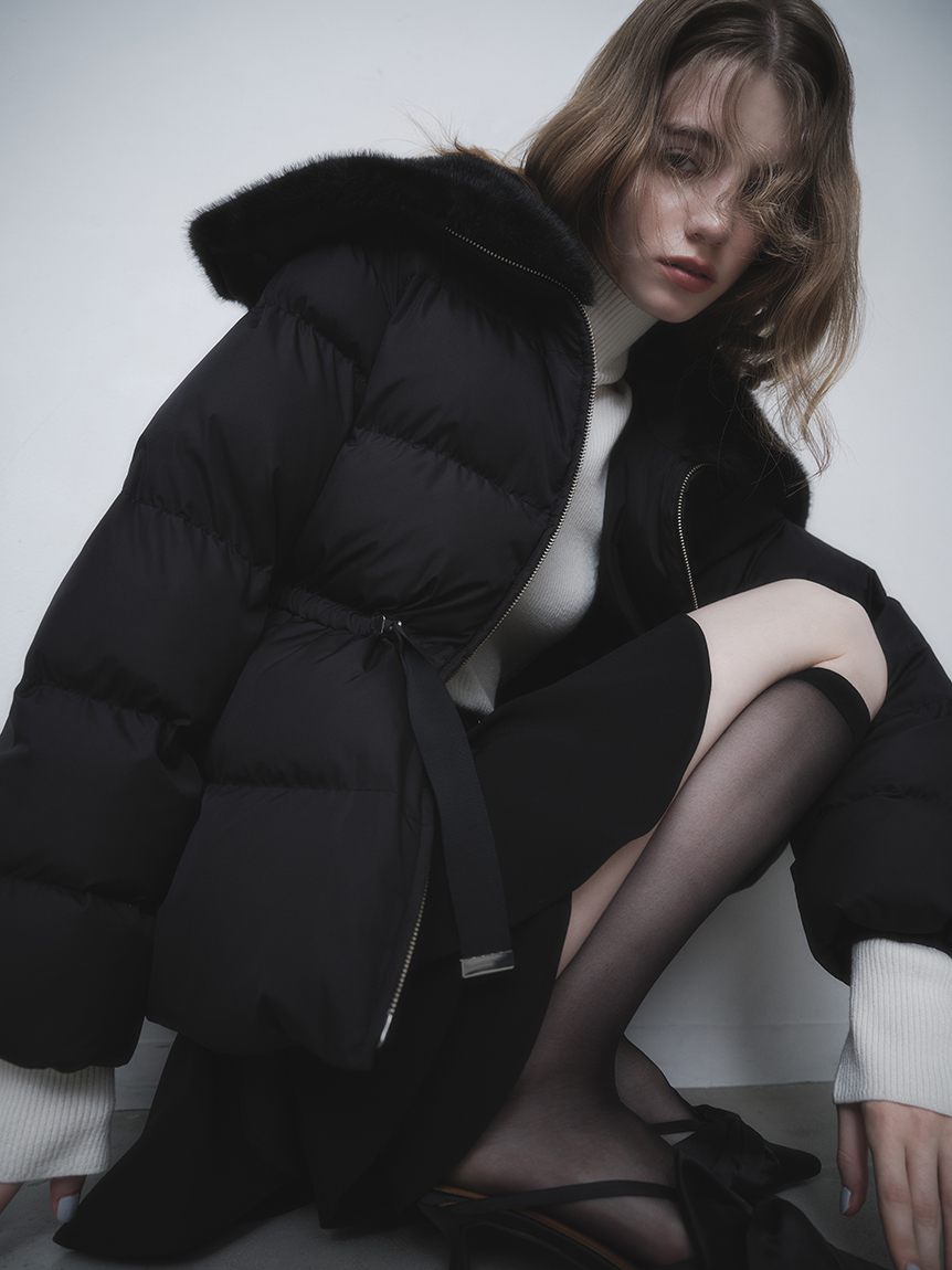 2022年/大人気モデル ＊CELFORD キルティングショートコート ブラック 撥水加工】ファー襟付きキルティングショートコート(コート