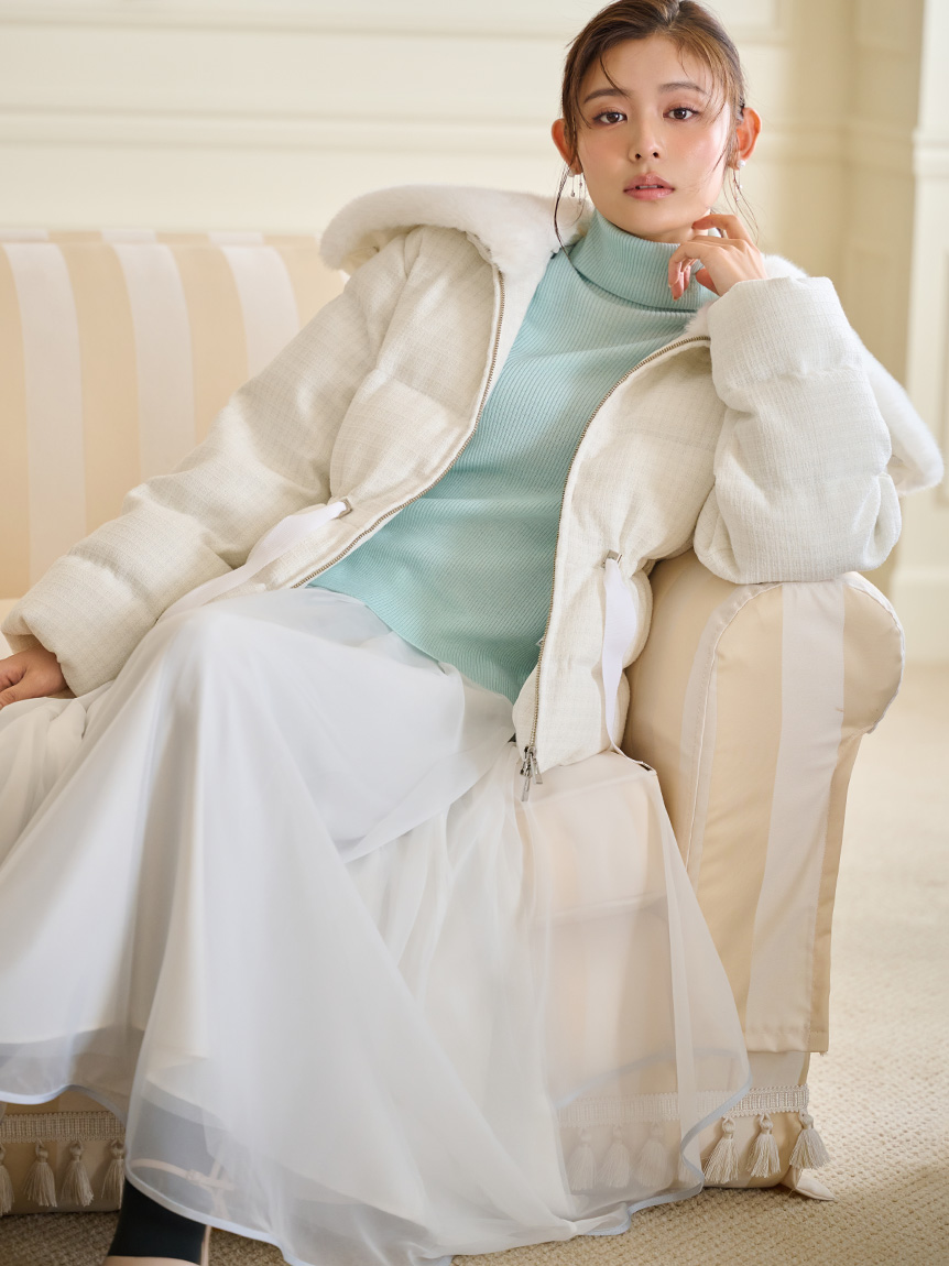 ファー襟付きツイードショートコート(コート)｜OUTER（アウター