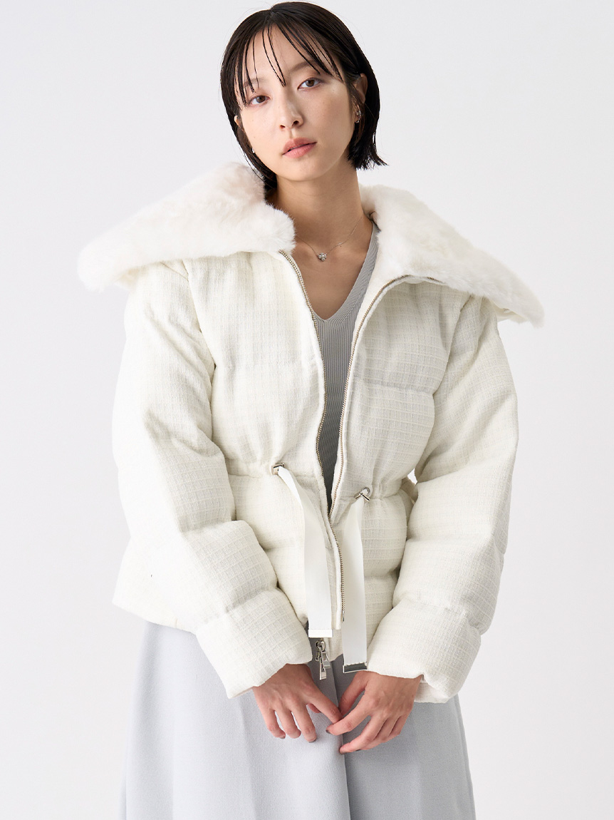 アドニシス/イエロー ツイードコート ファー襟付き アドニシス/イエロー ツイードコート ファー襟付き アドニシス