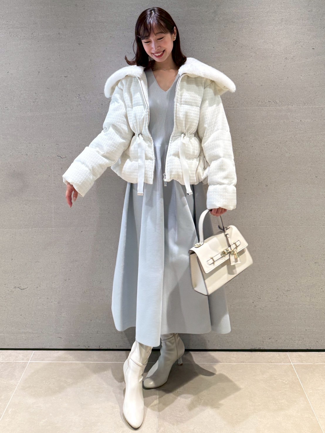 白コート　韓国　ツイードジャケット　ZARA ツイード　ファーコート ファー襟付きツイードショートコート(コート)｜OUTER（アウター