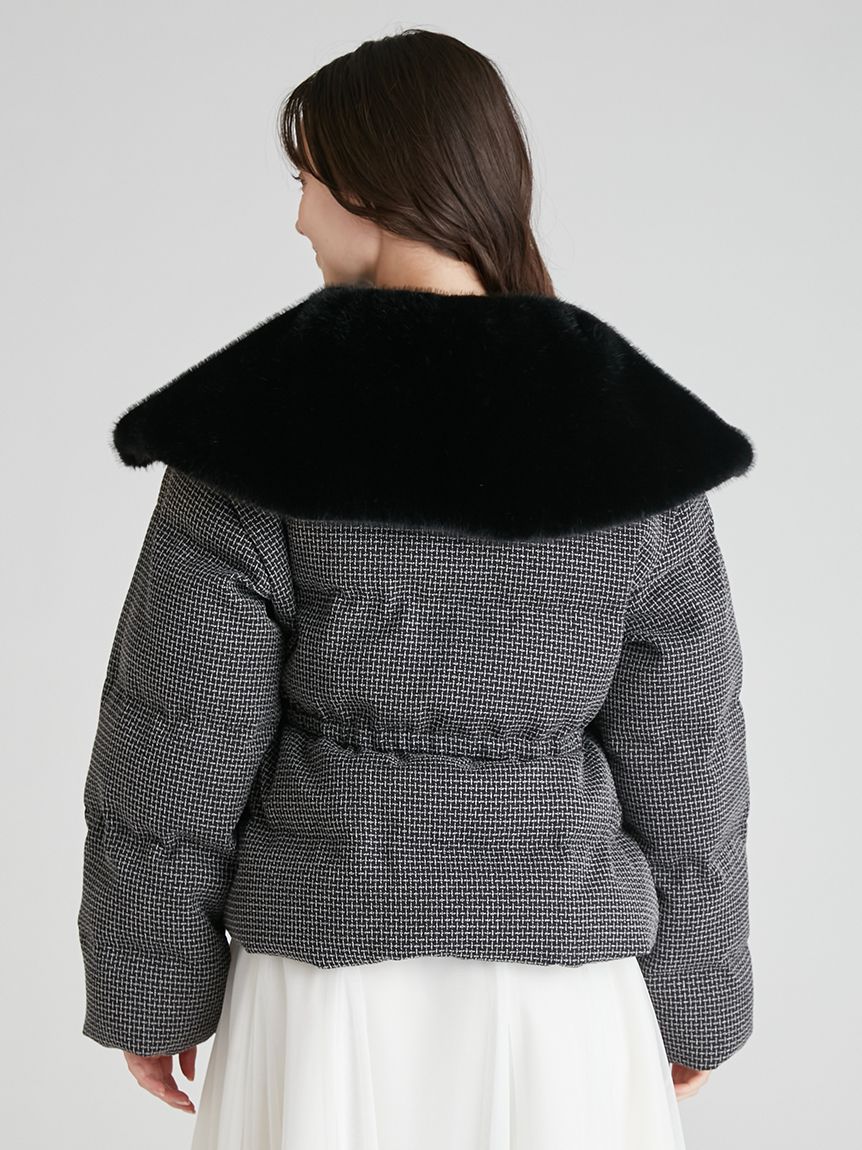 リランドチュール　ツイードファー襟ショートコート　黒　新品タグ付き ツィードファー衿ショートコート（ダウンジャケット/コート