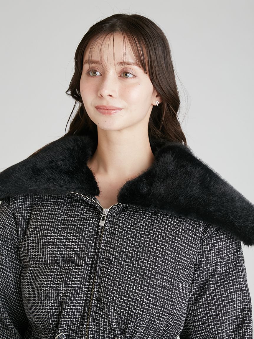 ファー襟付きツイードショートコート(コート)｜OUTER（アウター