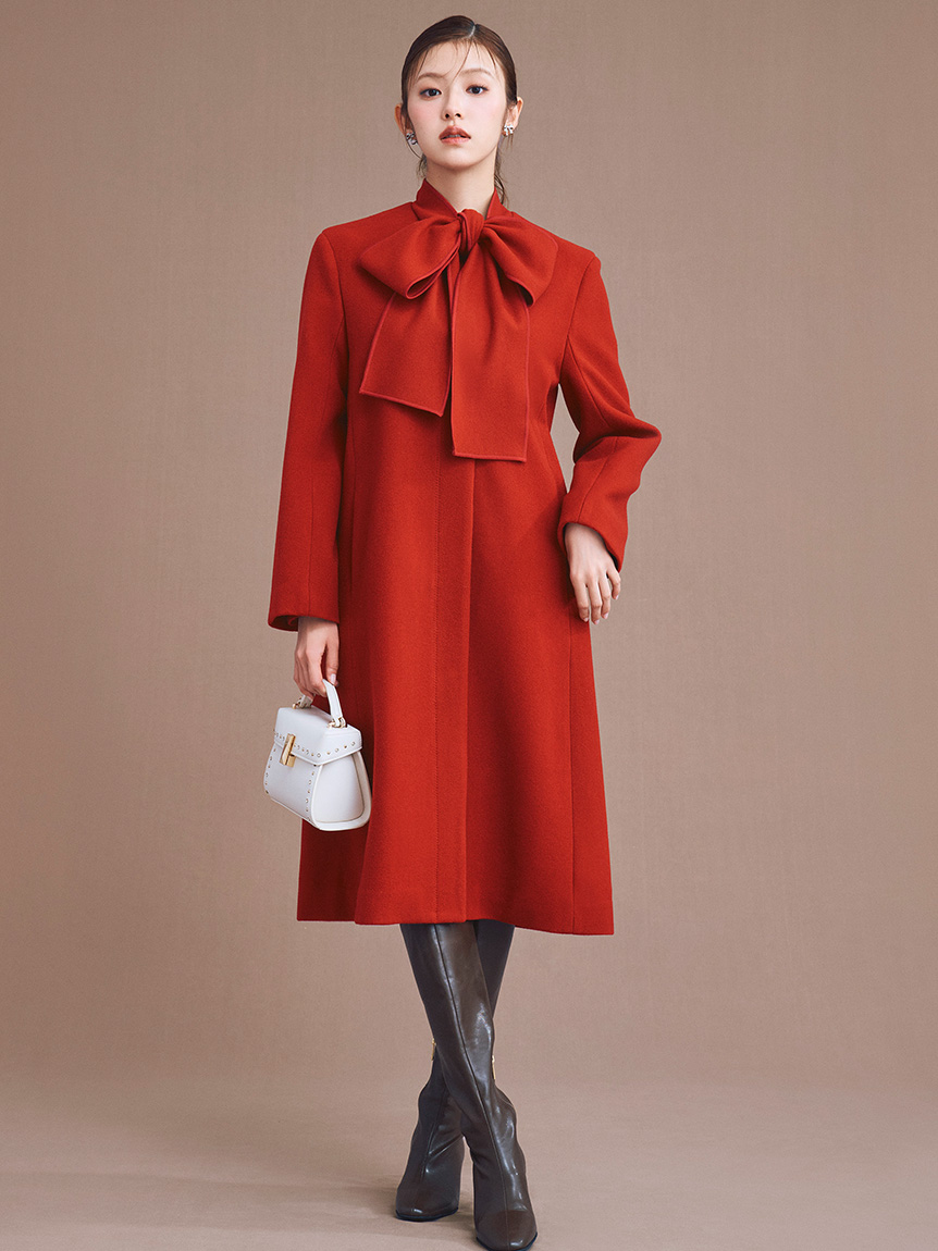 リボンストール付きノーカラーコート(コート)｜OUTER（アウター