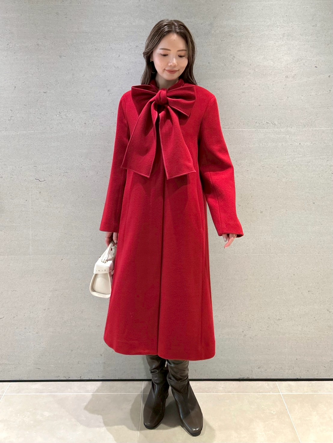 リボンストール付きノーカラーコート(コート)｜OUTER（アウター