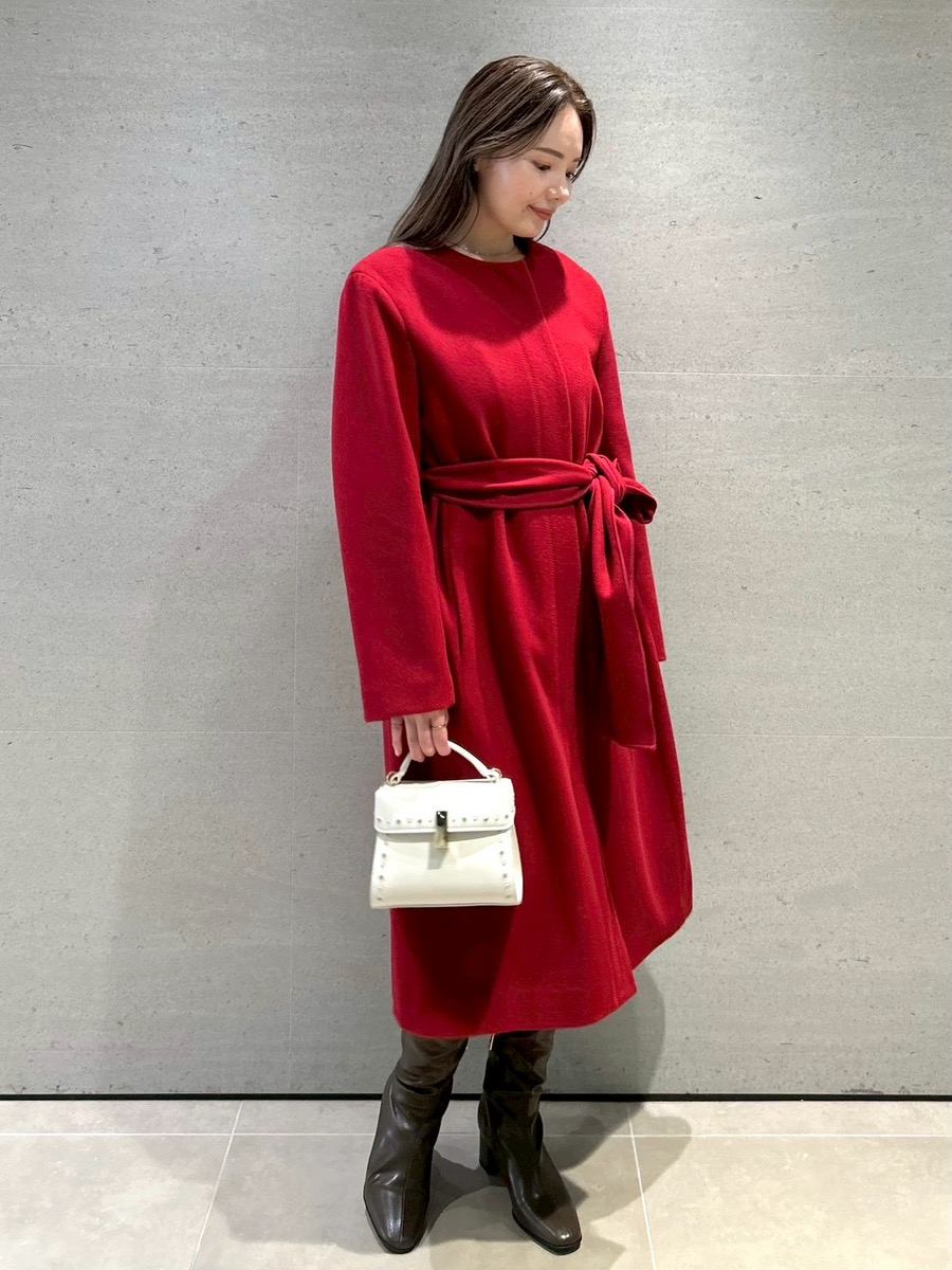 リボンストール付きノーカラーコート(コート)｜OUTER（アウター