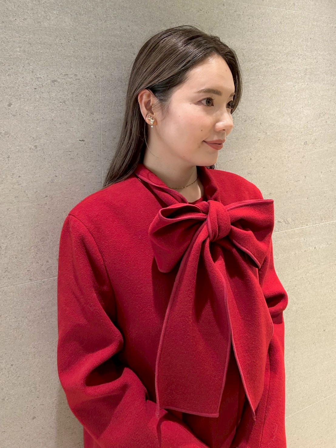 リボンストール付きノーカラーコート(コート)｜OUTER（アウター