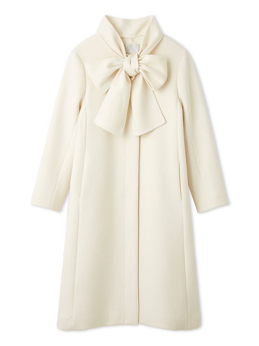 リボンストール付きノーカラーコート(コート)｜OUTER（アウター