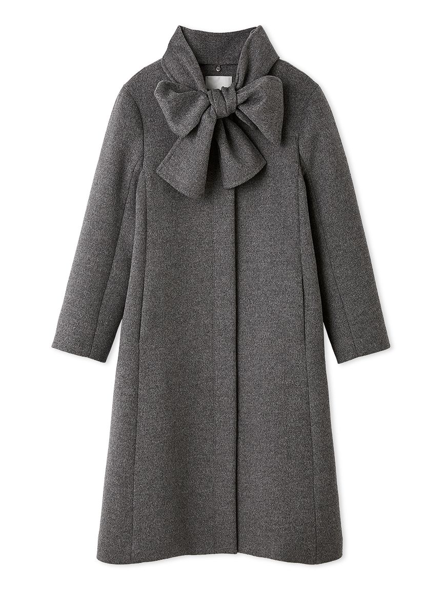 リボンストール付きノーカラーコート(コート)｜OUTER（アウター