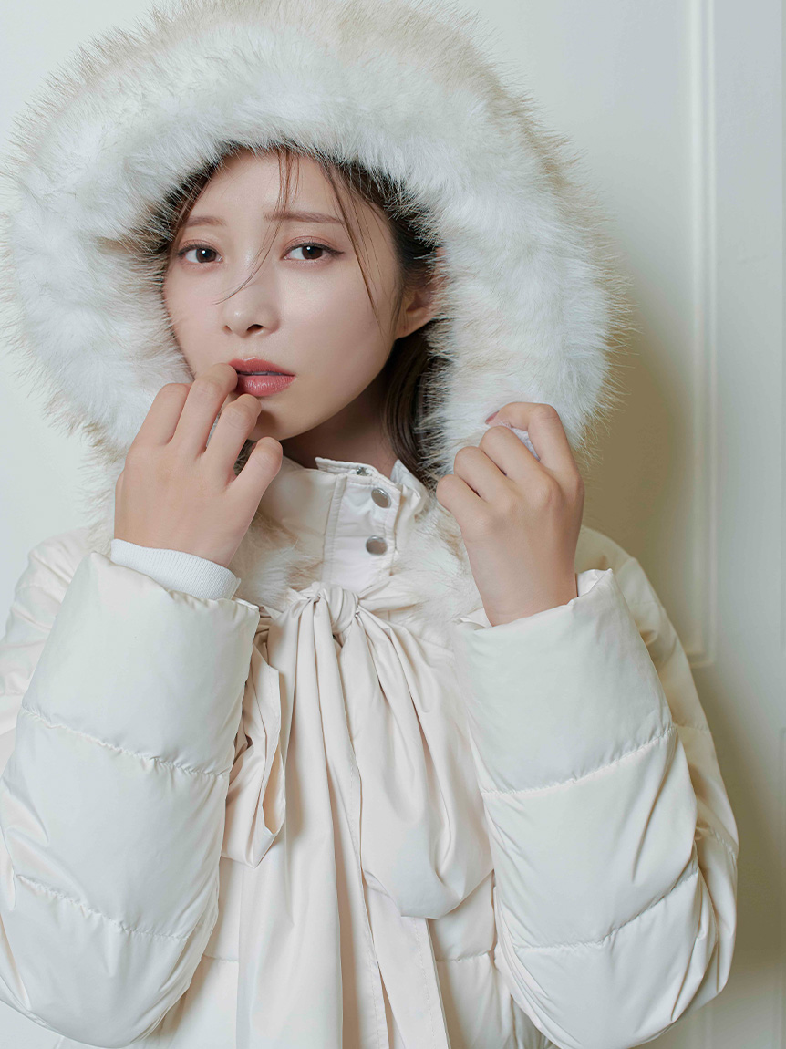 限定カラーあり】フードリボンロングダウンコート(コート