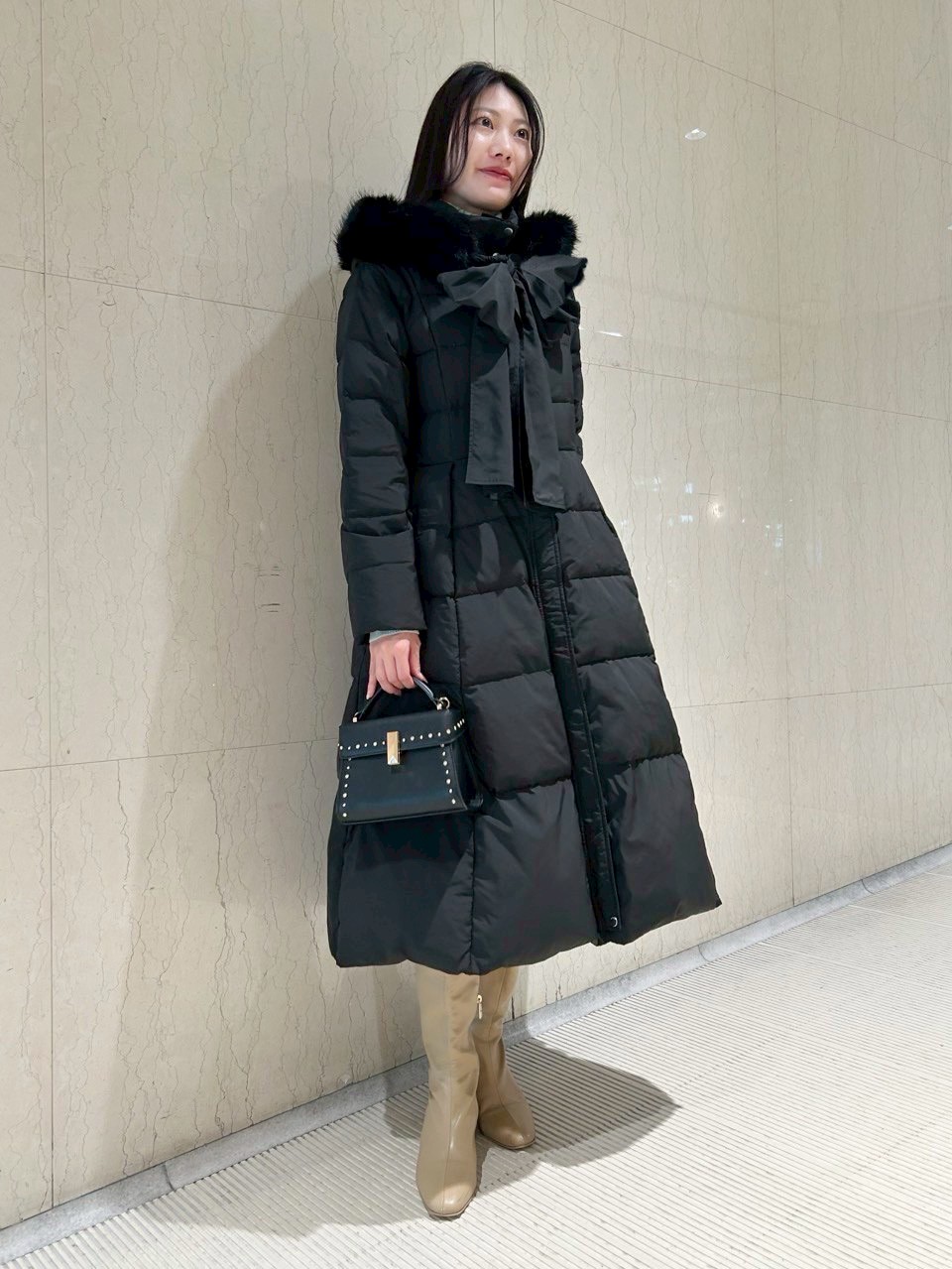 限定カラーあり】フードリボンロングダウンコート(コート