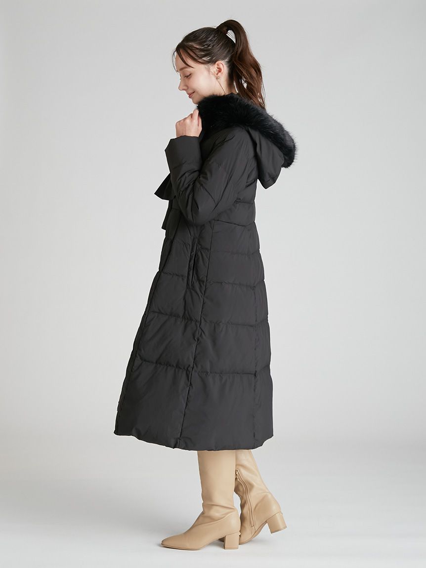 限定カラーあり】フードリボンロングダウンコート(コート