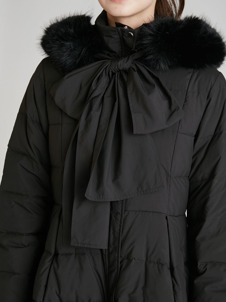 限定カラーあり】フードリボンロングダウンコート(コート)｜OUTER