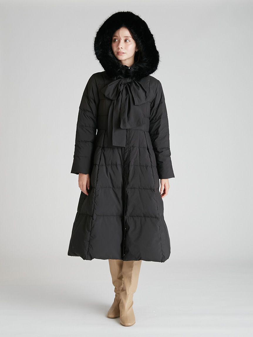 限定カラーあり】フードリボンロングダウンコート(コート)｜OUTER