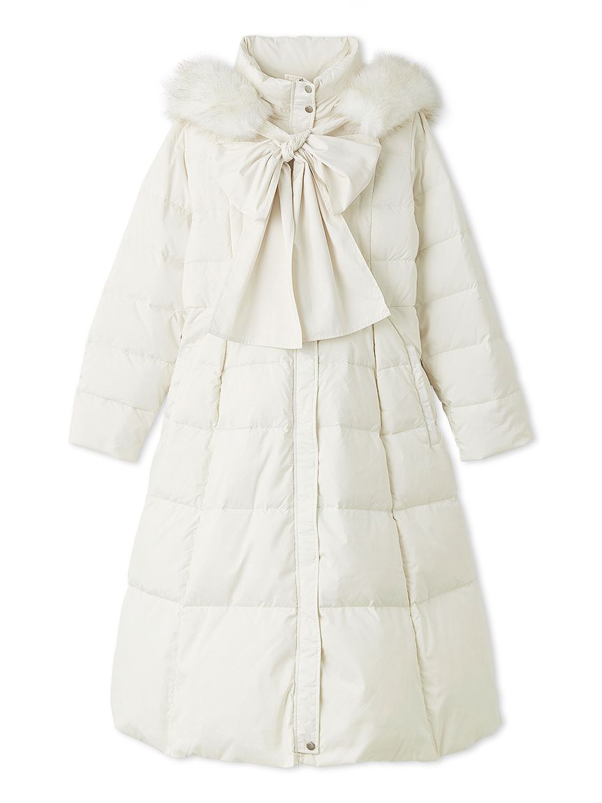 限定カラーあり】フードリボンロングダウンコート(コート