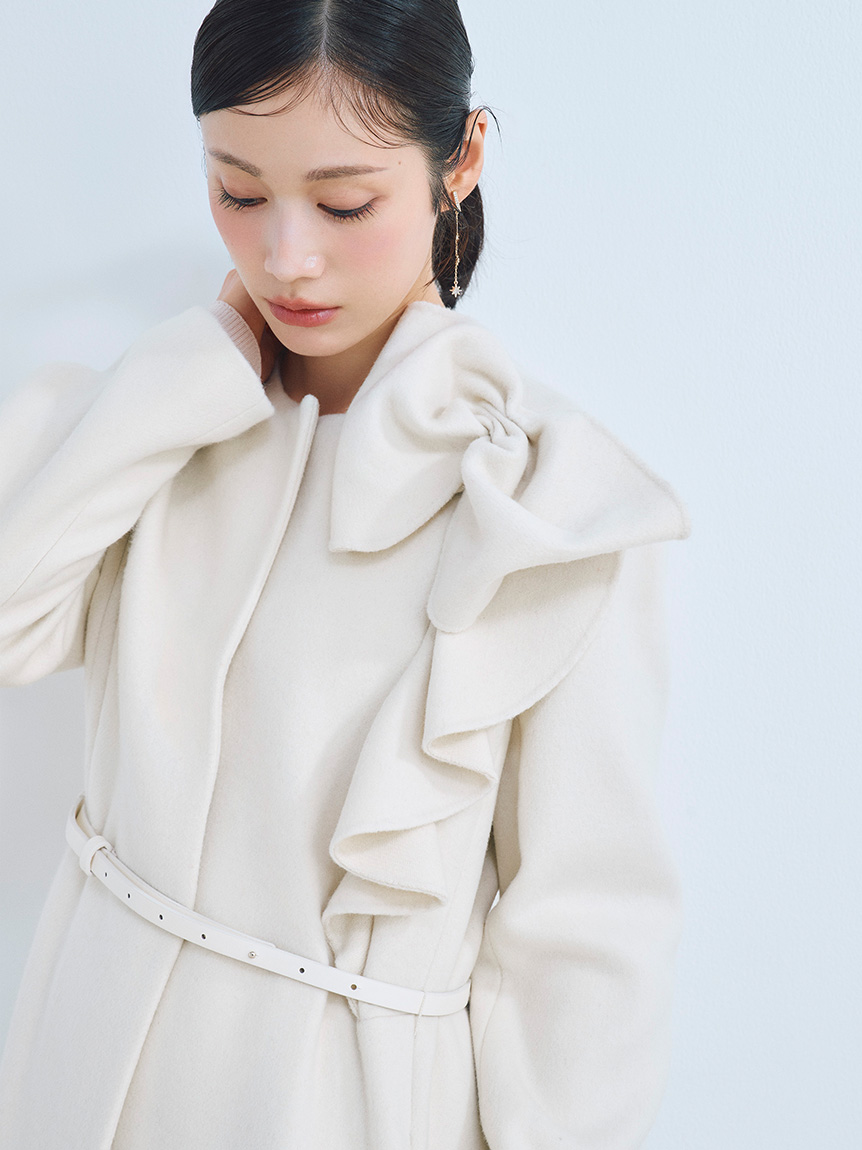 WEB限定カラー】ベルト付きリボンディテールコート(ノーカラーコート