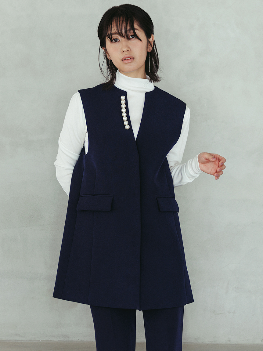 ￼￼￼23AW CELFORD パールネックロングベスト ⭐︎美品⭐︎ブラック折り畳み発送いたします