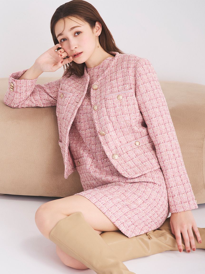 【MANGO】コントラストパイピング ツイードジャケット MANGO】日本未入荷コントラストパイピングツイードジャケット