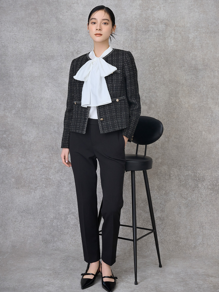 ミドル丈ノーカラーツイードジャケット(ジャケット・ブルゾン)｜OUTER