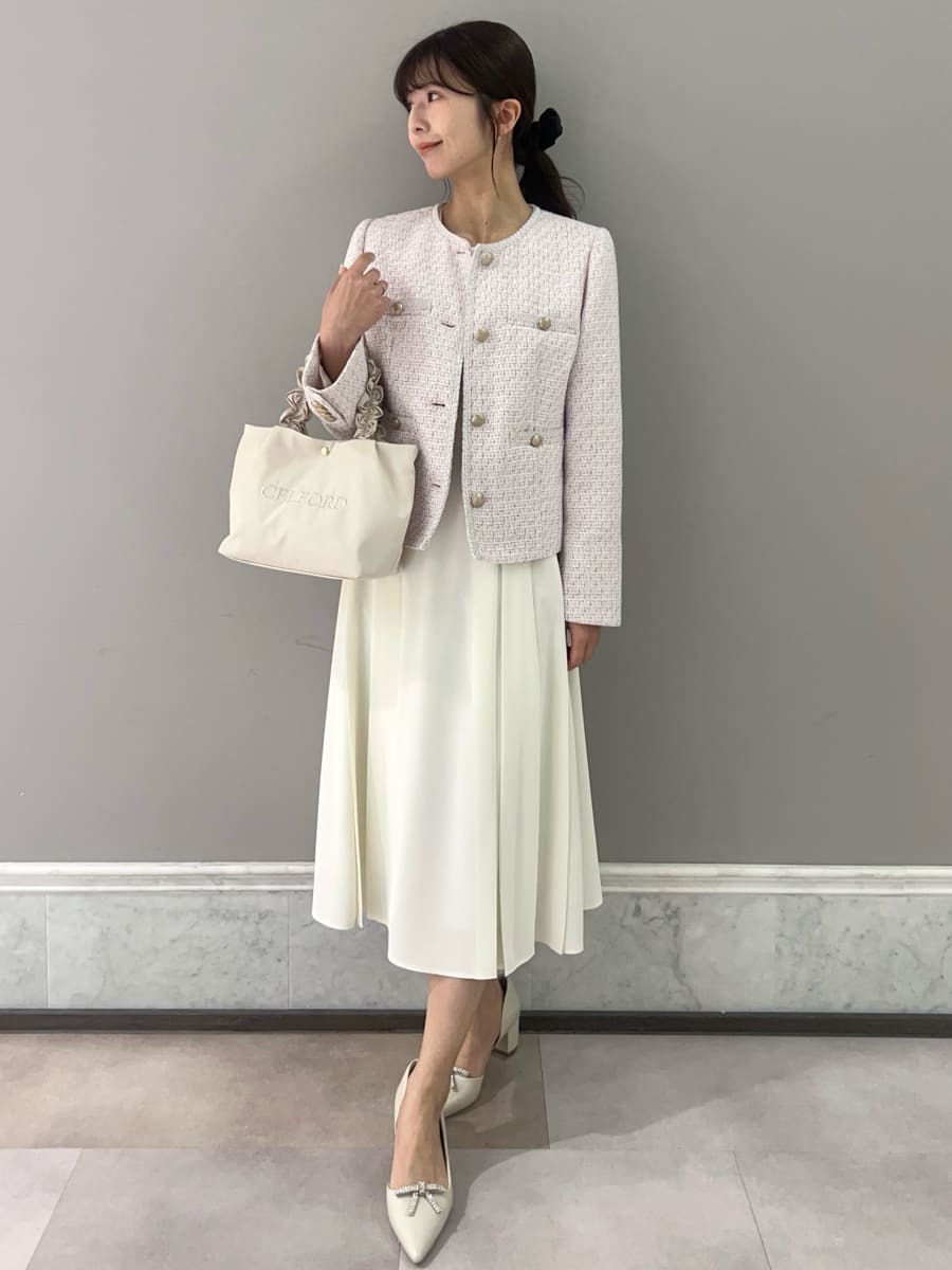 ミドル丈ノーカラーツイードジャケット(ジャケット・ブルゾン)｜OUTER