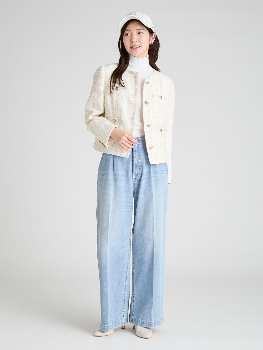 ミドル丈ノーカラーツイードジャケット(ジャケット・ブルゾン)｜OUTER