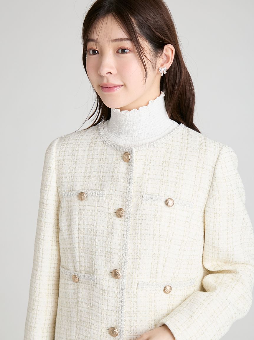 ミドル丈ノーカラーツイードジャケット(ジャケット・ブルゾン)｜OUTER