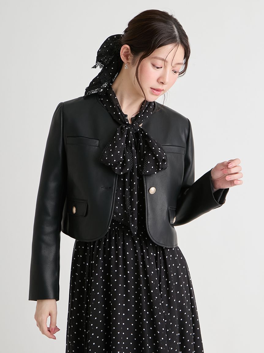 レザーライクショートジャケット(ジャケット・ブルゾン)｜OUTER