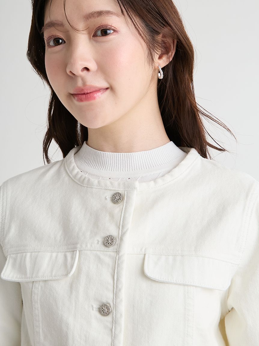 ノーカラーデニムジャケット(ジャケット・ブルゾン)｜OUTER（アウター