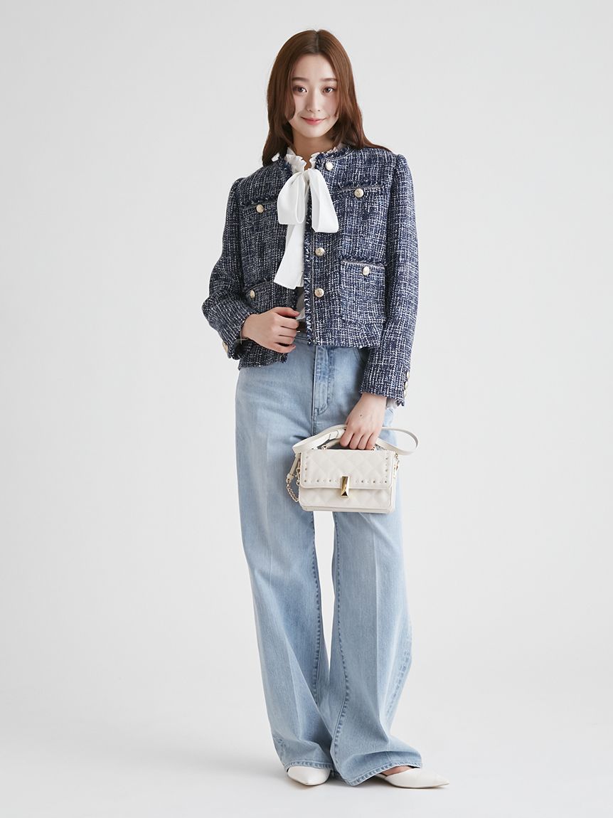 セットアップ対応】ノーカラーツイードジャケット(ノーカラー