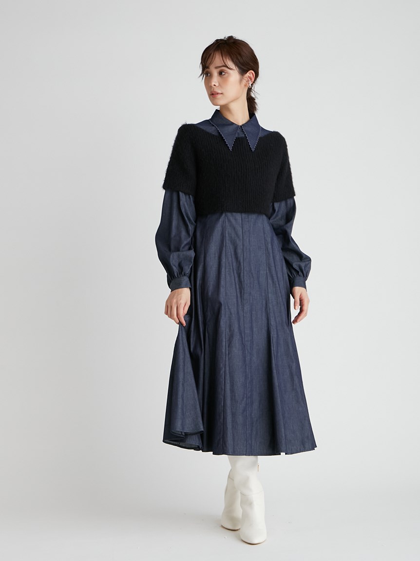 ショートニット付きシャツワンピース(デイリーワンピース)｜DRESS