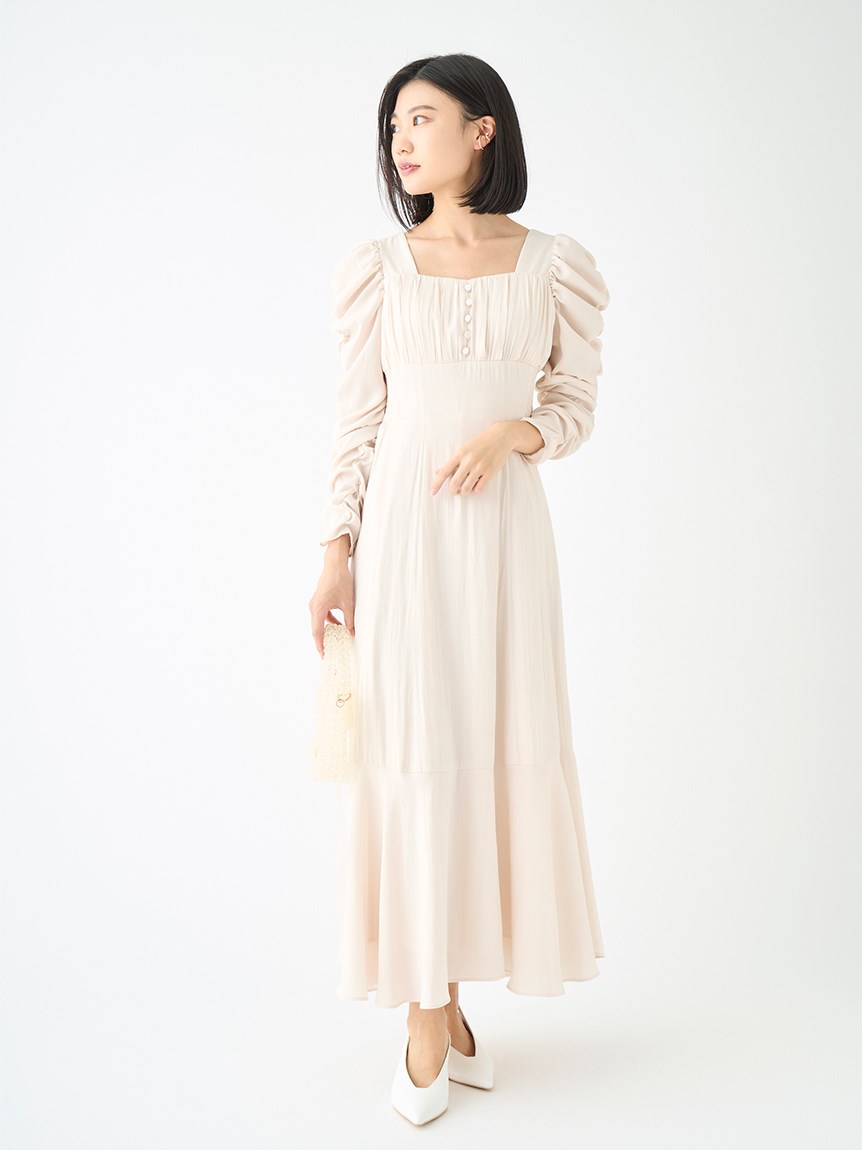 割繊サテンギャザースリーブワンピース(デイリーワンピース)｜DRESS 