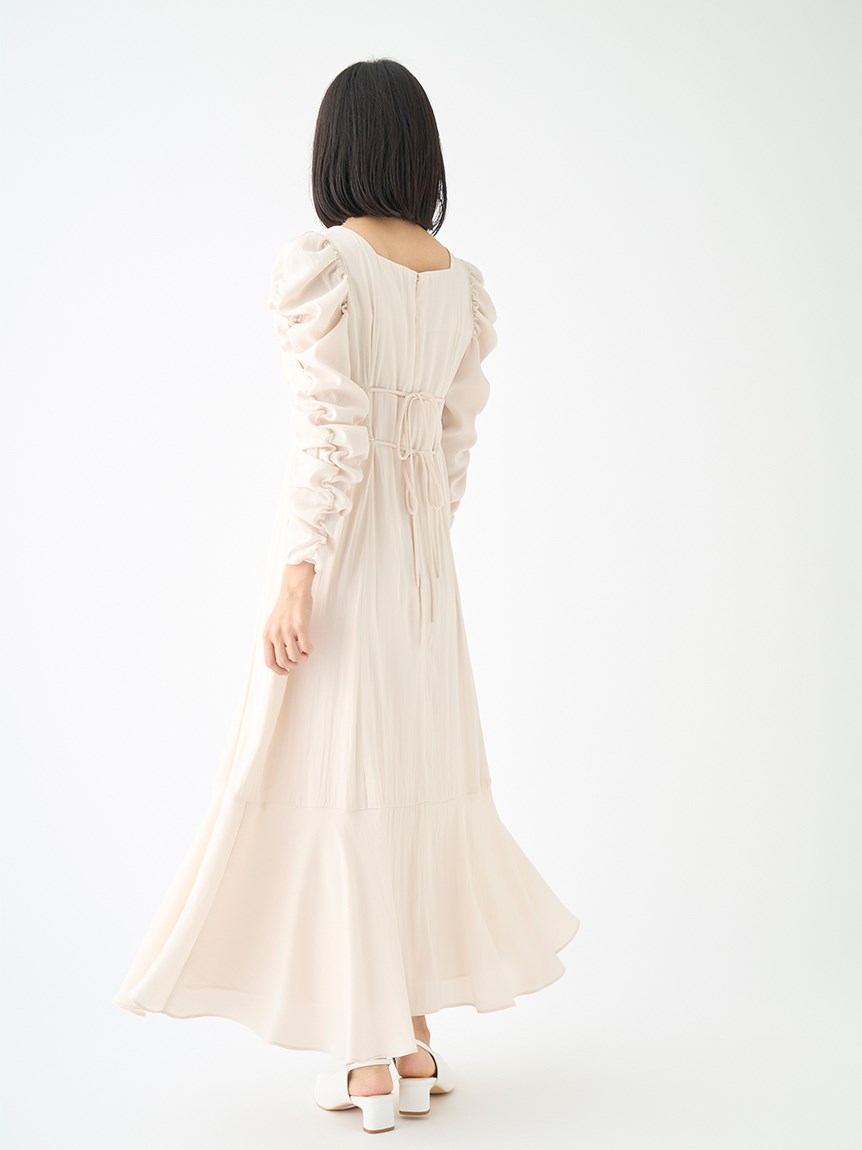 割繊サテンギャザースリーブワンピース(デイリーワンピース)｜DRESS 